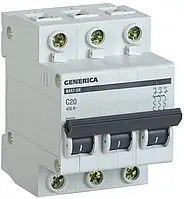 Автоматический выключатель GENERICA ВА47-29 3P 20A 4,5кА характеристика C