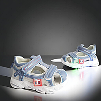Детские босоножки сандалии, летняя обувь легкие закрытые светящиеся для мальчика. Размеры 23-30