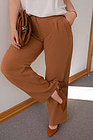 Жіночі стильні весняні широкі штани з защипами спереду та високою посадкою, норма та батал