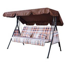 Садова гойдалка тримісна розкладна "Дача" (Бязь коричнево-фіолетова клітинка)