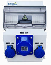 Щит на 10 модулів з розетками 220В 16-32А, без автоматичних вимикачів.