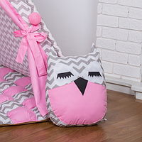 Подушка Хатка Сова Сіра з Рожевим