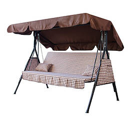 Садова гойдалка тримісна розкладна "Дача" (Бязь Lux дріна коричнева клітинка)