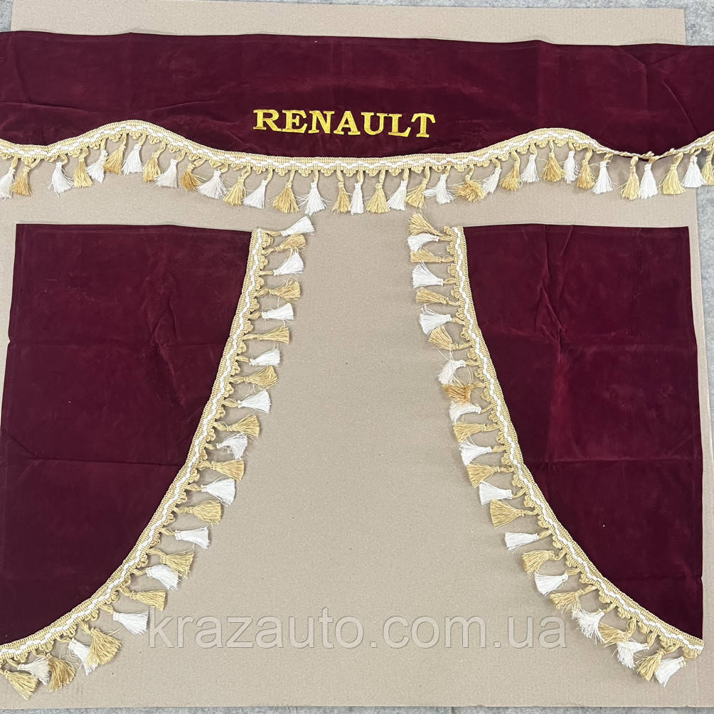 Комплект штор Renault бордовий (ламбрекен лобового та куточки бічного скла), фото 1