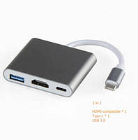 USB HUB Type C 3 в 1 HDMI + USB 3.0 + USB TypeC переходник хаб
