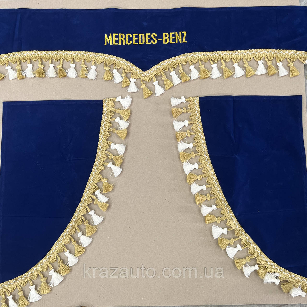 Комплект штор Mercedes-Benz синій (ламбрекен лобового та куточки бічного скла), фото 1