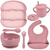Набор детской силиконовой посуды 2Life Волна Y26/19 из 7 предметов Нежно-фиолетовый з бордовым n-12011