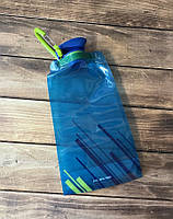 Дорожная складная бутылка для воды с карабином, 700 мл, синяя