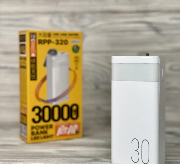 Зовнішній акумулятор Remax Chinen 30000mAh QC 22.5W LED лампа Білий, фото 1