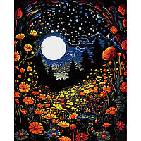Картина за номерами пейзаж Нічний квітковий ліс на чорному полотні 40х50см Барвисті картини за цифрами Картини в цифрах  Strateg