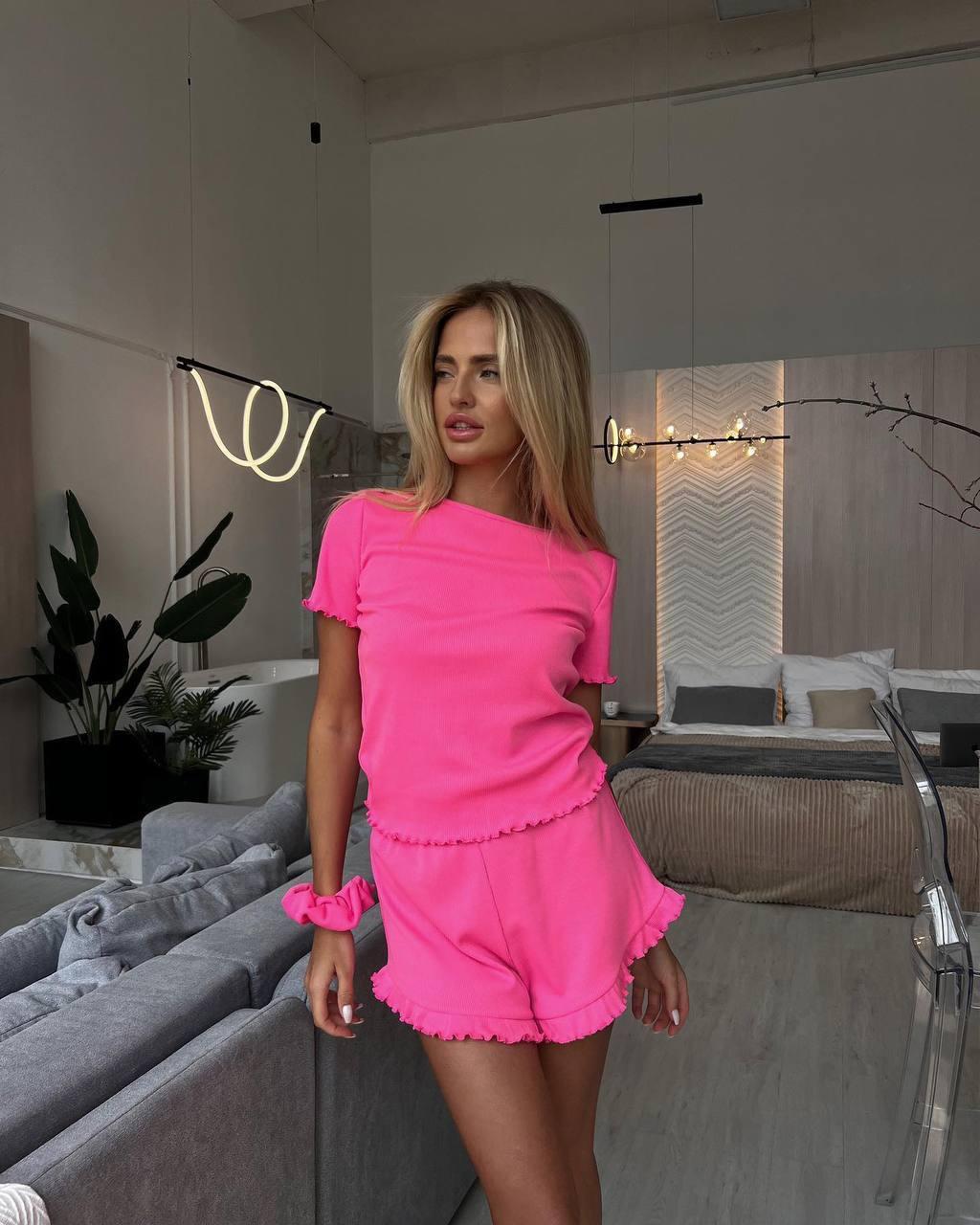 Жіноча Піжама Шорти І Футболка Рубчик 42-46 (імм 390), фото 1