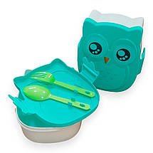 Ланч-бокс Совуня дитячий пластиковий з ложкою і виделкою 16.5х14х6.3 см, фото 2