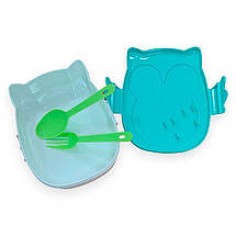 Ланч-бокс Совуня дитячий пластиковий з ложкою і виделкою 16.5х14х6.3 см, фото 3