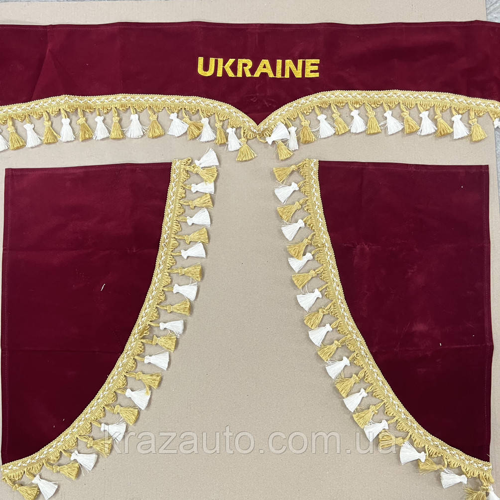 Штори кабіни універсальні (бордові L = 2,2 м) (ламбрекен лобового скла, куточки бічного скла) "Україна", фото 1