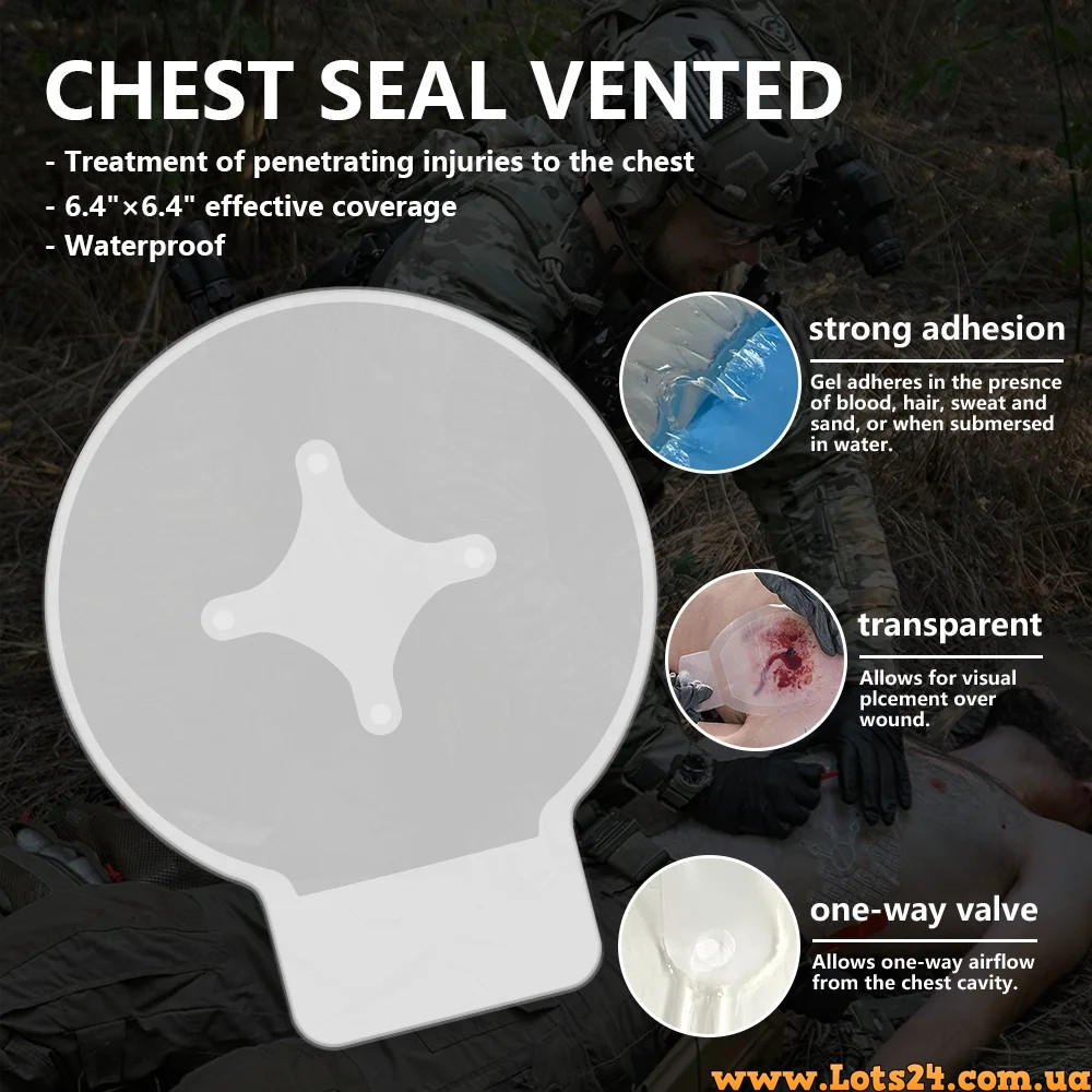 Оклюзійна пов'язка з клапаном IFAK Hyfin Chest Seal Vented вентильована торакальная оклюзивна наклейка наліпка, фото 1