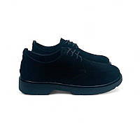 Мужские весенние/летние/осенние черные туфли на шнурках.Демисезонные замшевые туфли