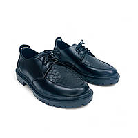 Мужские весенние/летние/осенние черные туфли на шнурках.Демисезонные кожаные туфли