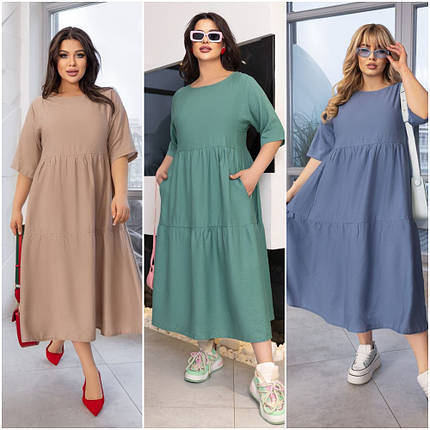 Літнє красиве льон із короткими рукавами батальні розміри, фото 1