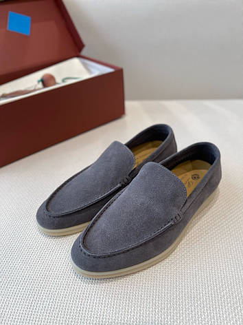 Чоловічі сірі замшеві лофери Loro Piana Summer Walk лофери демісезонні чоботи Лоро півана туфлі, фото 1