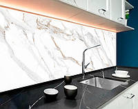 Кухонная панель жесткая ПЭТ мрамор светлый, с двухсторонним скотчем 62 х 410 см, 1,2 мм