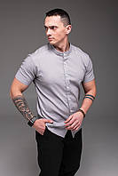 Рубашка мужская из льна с коротким рукавом без воротничка