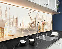 Кухонный фартук заменитель стекла лондон и пейзажи, с двухсторонним скотчем 62 х 410 см, 1,2 мм