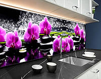 Панели на кухонный фартук ПЭТ орхидеи на камнях, с двухсторонним скотчем 62 х 410 см, 1,2 мм