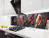 Кухонная панель на стену жесткая стол с деликатесами, с двухсторонним скотчем 62 х 410 см, 1,2 мм
