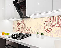 Кухонная панель на стену жесткая цветы на бежевом фоне, с двухсторонним скотчем 62 х 410 см, 1,2 мм