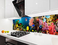Панель на кухонный фартук жесткая с морской фауной, с двухсторонним скотчем 62 х 410 см, 1,2 мм