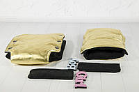Муфта перчатки раздельные, на коляску / санки, облегающие, для рук, черный флис (цвет - золотой) Код/Артикул