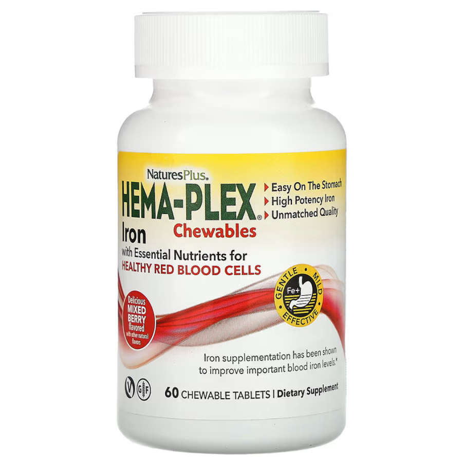 Вітаміни Hema-Plex Iron Chewables Mixed Berry NaturesPlus 60 жувальних таблеток, фото 1
