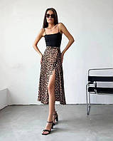 Женская юбка на запах леопардовая размеры 42-46