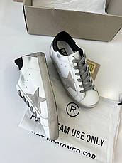 Чоловічі білі шкіряні кросівки Golden Goose Super-Star з чорною зіркою білі кеди, фото 3