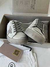 Чоловічі білі шкіряні кросівки Golden Goose Super-Star з чорною зіркою білі кеди, фото 5