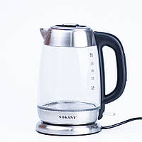 ZAQ Чайник электрический стеклянный 2 л 2000 Вт прозрачный чайник с подсветкой Sokany