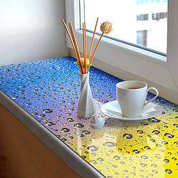 Покриття для підвіконня, м'яке скло з фотодруком різнокольорових крапель води 35х100 см ПО-s_tx354