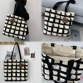 Сумка жіноча шопер прямокутна в клітинку 38*42 см на блискавці з кишенею Kay