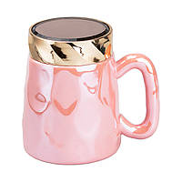 ZAQ Чашка с крышкой 450 мл керамическая в зеркальной глазури Розовая