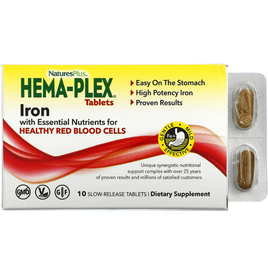 Вітаміни Hema-Plex Iron with Essential Nutrients for Healthy Red Blood Cells NaturesPlus 10 таблеток