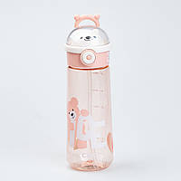 ZAQ Бутылка для воды 620 мл с трубочкой многоразовая Розовая