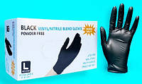 Перчатки одноразовые нитриловые виниловые медицинские черные неопудренные размер L 100 шт/уп