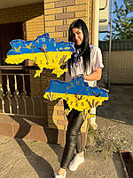 Годинник настінний жовто блакитний журавлі напис пшениця з колосками з епоксидної смоли карта України 60*40 см