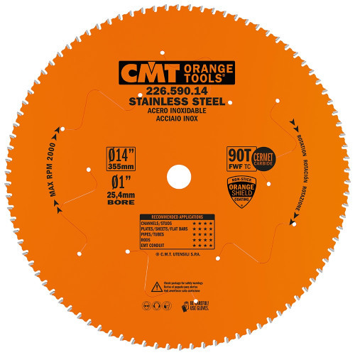 Пила CMT 226.590.14 D=355 F=25,4 Z=90 K=2,2/1,8 FWF CERMET для нержавіючої сталі