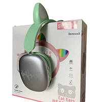 Беспроводные Bluetooth наушники с кошачьими ушками LED SP-20A Зеленые 17952 PS