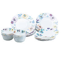 ZAQ Столовый сервиз тарелок 24 штуки керамических на 6 персон белый цветы