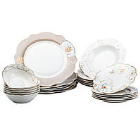 ZAQ Столовый сервиз тарелок 24 штуки керамических на 6 персон Белый с цветами