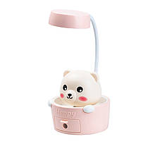 ZAQ Детская настольная лампа светильник с точилкой для карандашей "Медвежонок" Розовая