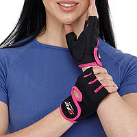 Перчатки спортивные женские для фитнеса, тренировок и велосипеда 893 L Черно-розовый без пальцев (открытые)