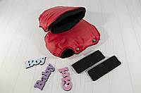 Муфта перчатки раздельные, на коляску / санки, универсальная, для рук, черный флис (цвет - красный)